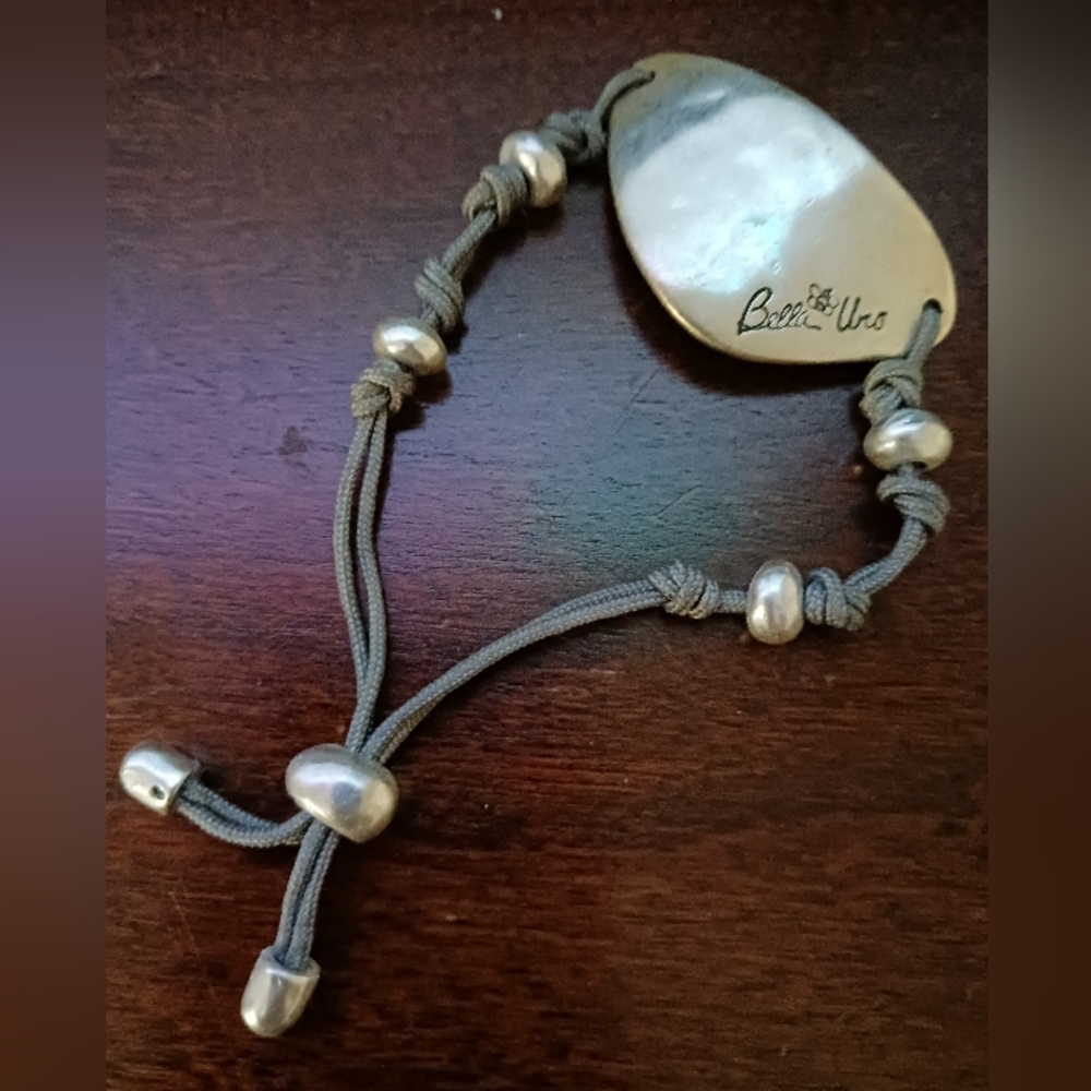 Bella Uno Bracelet on adjustable gray cord, 7-8", great to stack